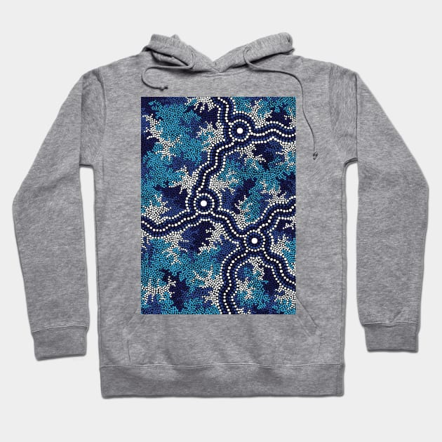 Aboriginal Art - Wetland Dreaming Blue Hoodie by hogartharts